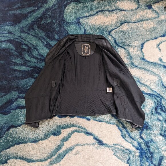 My Tribe Black Leather Jacket Open Front - Picture 8 of 9